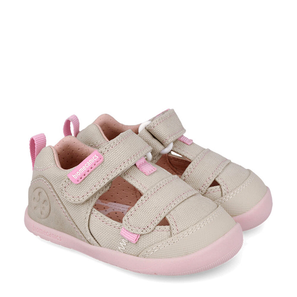 Biomecanics 262191-F884 SANDALIA LONA BASICA BEIGE Y ROSA (PIQUE)