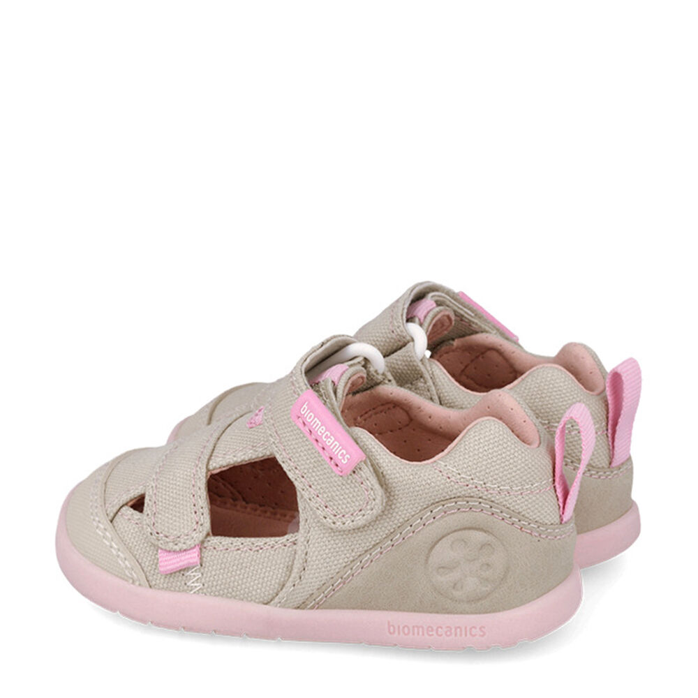 Biomecanics 262191-F884 SANDALIA LONA BASICA BEIGE Y ROSA (PIQUE)
