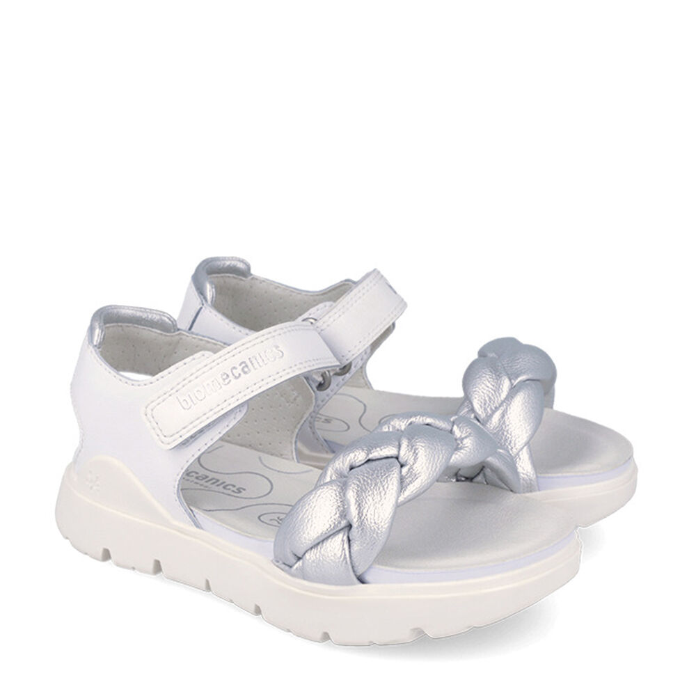 Biomecanics 262220-B313 SANDALIA PALA TRENZA BLANCO Y PLATA (NAPA)